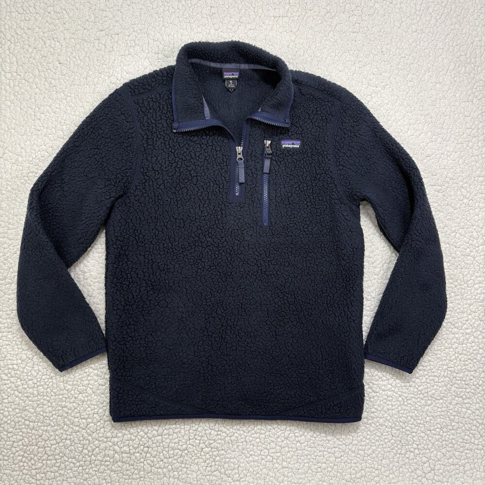 Patagonia Kids Retro Pile 1/4 Zip Fleece Pullover Navy Boys XL 14 Sherpa Youth